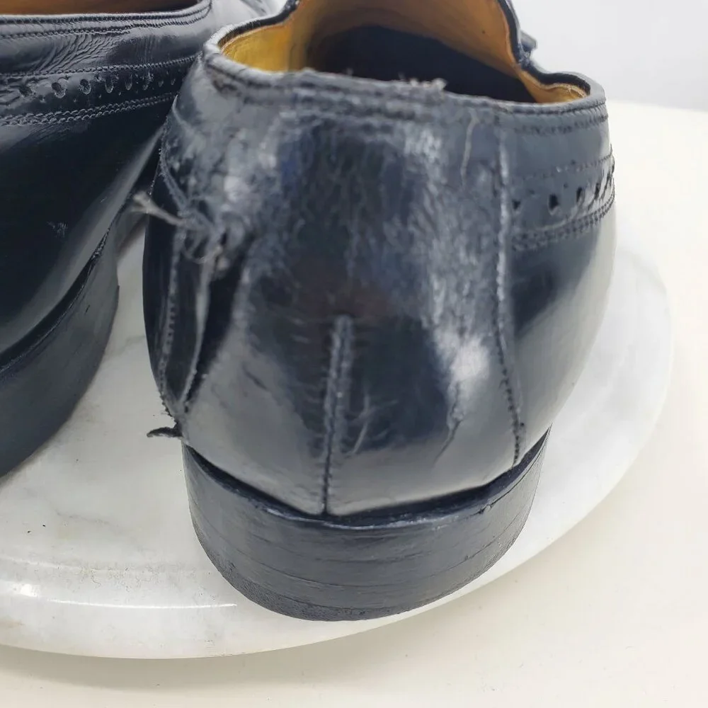 Johnston & Murphy Black Leather Slip On Men's Tassel Wingtip Dress Shoes Size 10